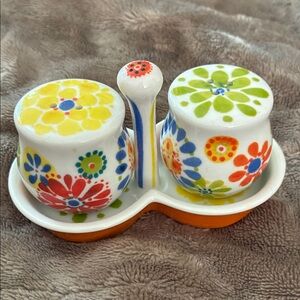 Anthropologie Floral Salt and Pepper Shakers - Yellow, Green, Red, Blue